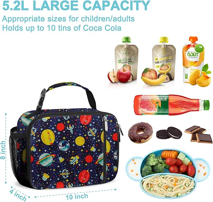 esouler Lunch Box Kids Insulated Lunch Bag for Boys & Girls Durable Children Lunchbox for School with Water Bottle Holder-Space