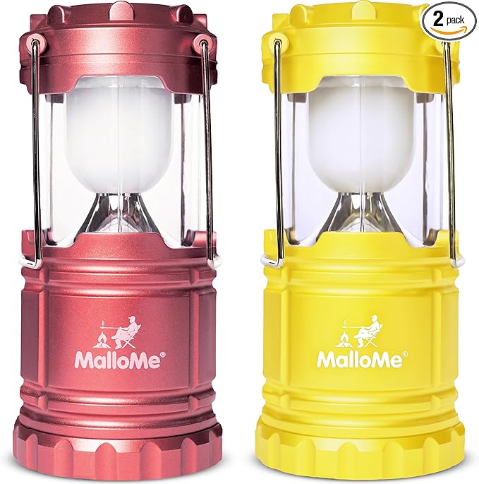 MalloMe Camping Lantern Pink Yellow 2 Pack Lanterns for Power Outages, Camping Lights for Tent Hanging, Camp Light Tent Lamp Emergency Battery Powered LED Lantern (Rechargeable Batteries Not Included)