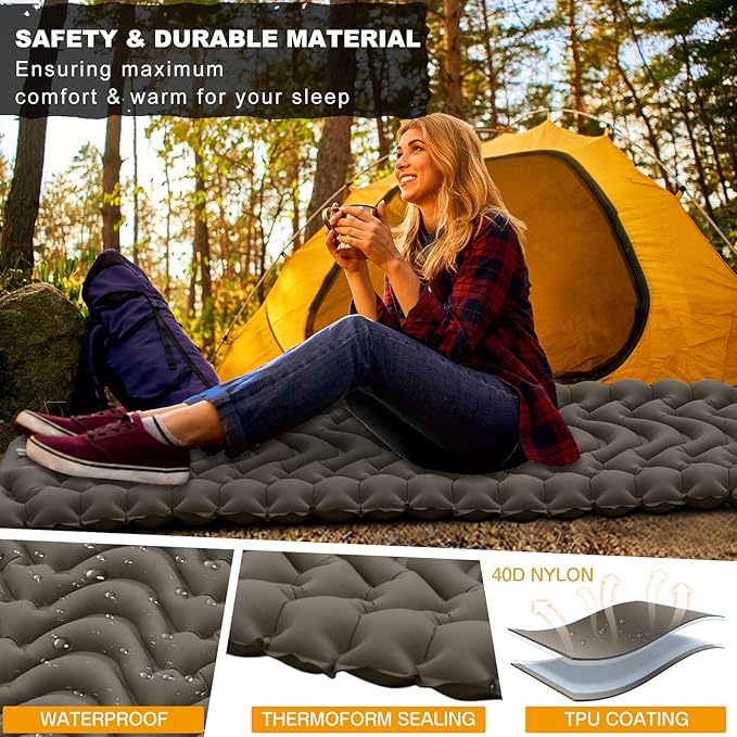 MEETPEAK Camping Pad, Foot Press Inflatable Sleeping Pad Thick 4 Inch Lightweight Camping Sleeping Mat Ultralight Compact Waterproof Air Mattress for Outdoor Hiking Hammock Backpacking Sleeping Bag