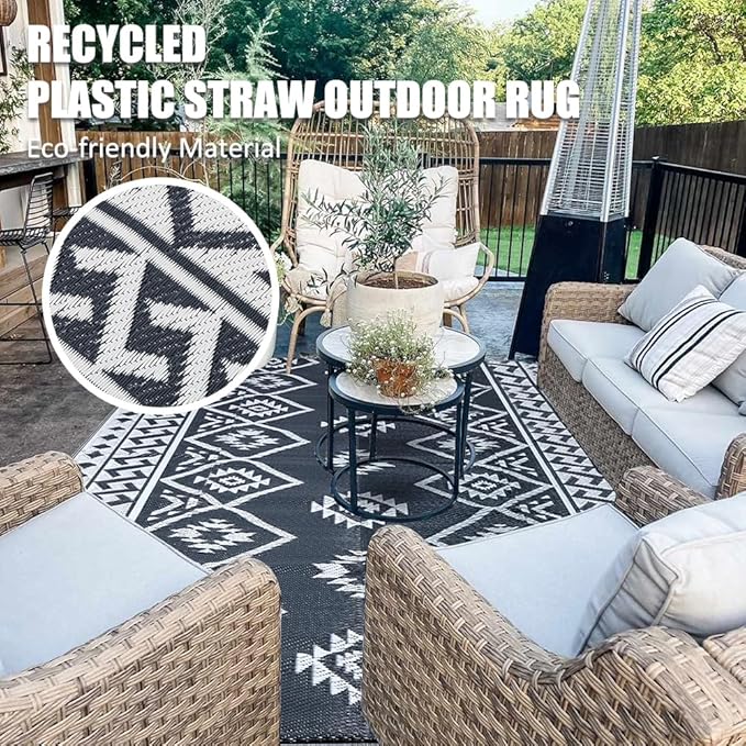 LILIOFFIC Outdoor Rug for Patio Clearance, 5'x8' Waterproof Plastic Patio Mat, Reversible Camping Rugs, Rv, Porch, Deck, Camper, Balcony, Backyard, Gray