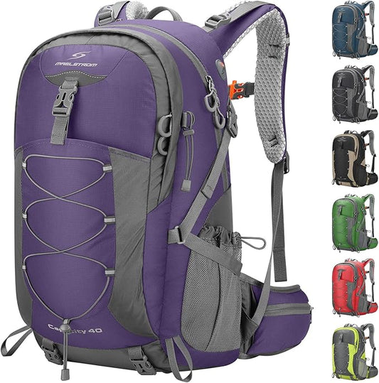 Maelstrom Hiking Backpack,Camping Backpack,40L Waterproof Hiking Daypack with Rain Cover,Lightweight Travel Backpack,Purple