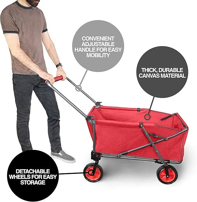 Zenithen Limited Portable Folding Work Wagon, Perfect for Camping, Beach Trips, and Sporting Events, Storable with an Adjustable Handle, Red (Pack of 1)