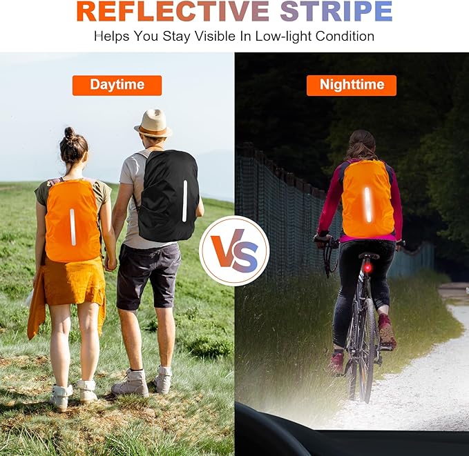 LAMA 2 Pack Waterproof Rain Cover for Backpack, Reflective Rucksack Rain Cover for Anti-dust/Anti-Theft/Bicycling/Hiking/Camping/Traveling/Outdoor Activities (1 Pcs Black + 1 Pcs Orange, L)