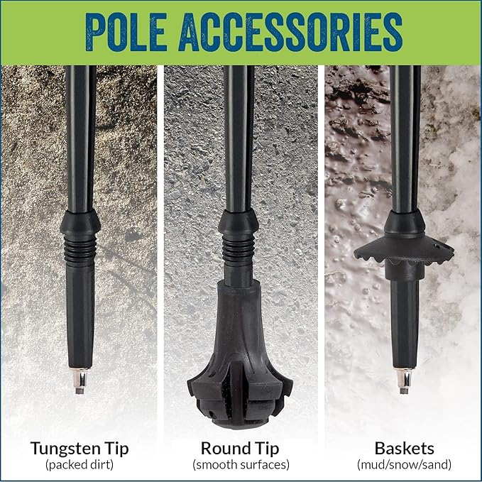 York Nordic PRO Collapsible 4 Piece Trekking/Walking Poles - Pair of monopod Poles w/3 flip Locks, Detachable Rubber feet, and GoPro Camera Mount Black