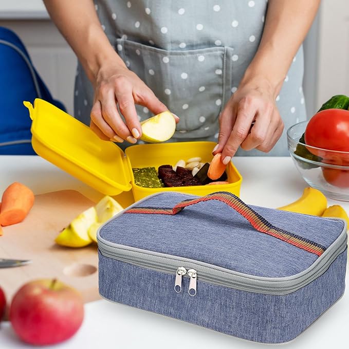 PATIKIL 11"x8"x3" Insulated Lunch Bags, Portable Food Containers Bag Flat Bento Bags Reusable Thermal Lunch Pail for Men and Women, Blue