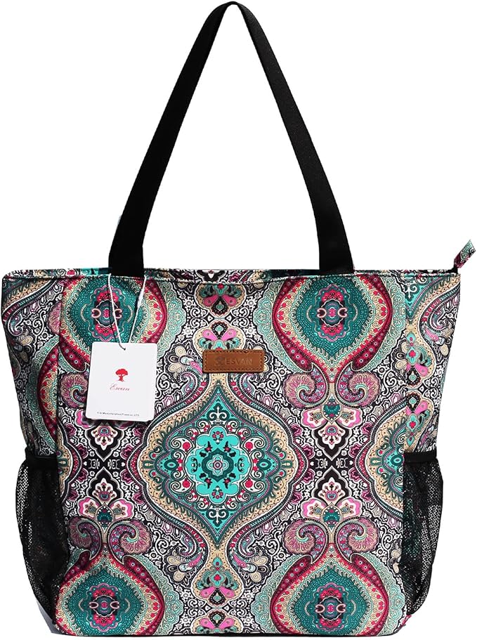 ESVAN Original Floral Water Resistant Large Tote Bag Shoulder Bag for Gym Beach Travel Daily Bags Upgraded
