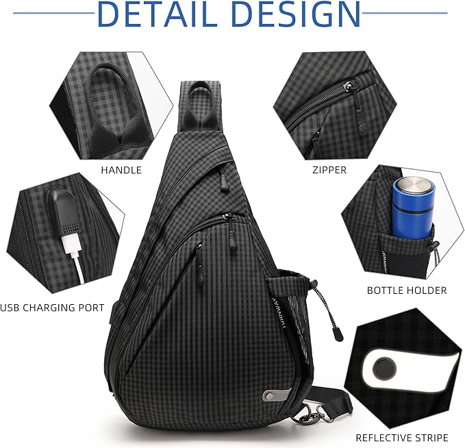 Water-Proof Sling bag/Crossbody Backpack/Shoulder Bag with USB Charging Port for Travel, Hiking, Cycling, Camping