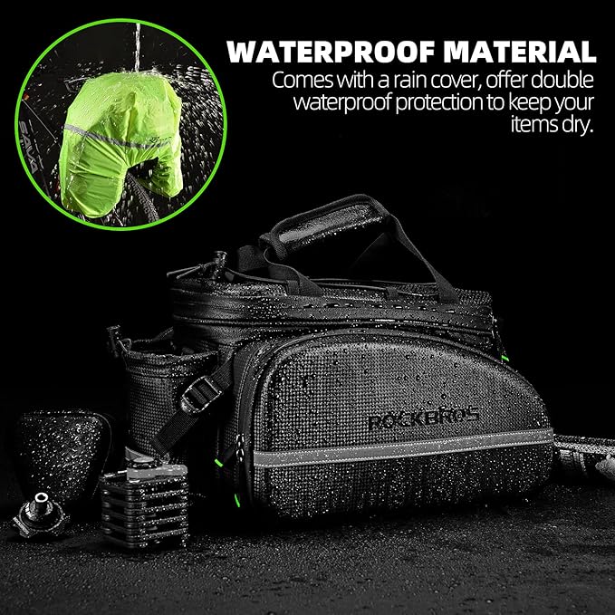 ROCKBROS Bike Rack Bag Trunk Waterproof Carbon Leather Bicycle Rear Seat Cargo Pack Pannier Handbag