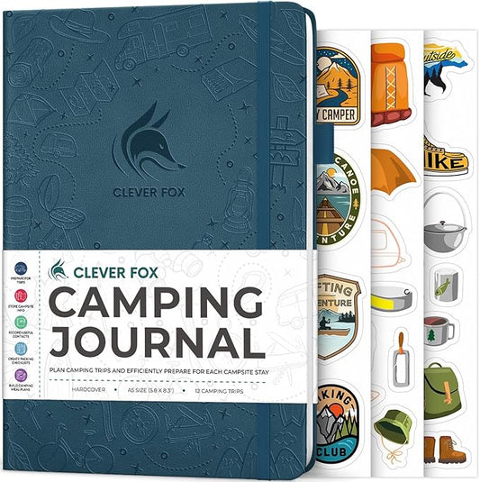 Clever Fox Camping Journal – Camper Log Book & RV Trip Planner – Outdoor Camp Journal & Adventure Travel Notebook – 12 Trips Total, 8 Pages per Trip – Hardcover, A5 Size (Deep Sea)