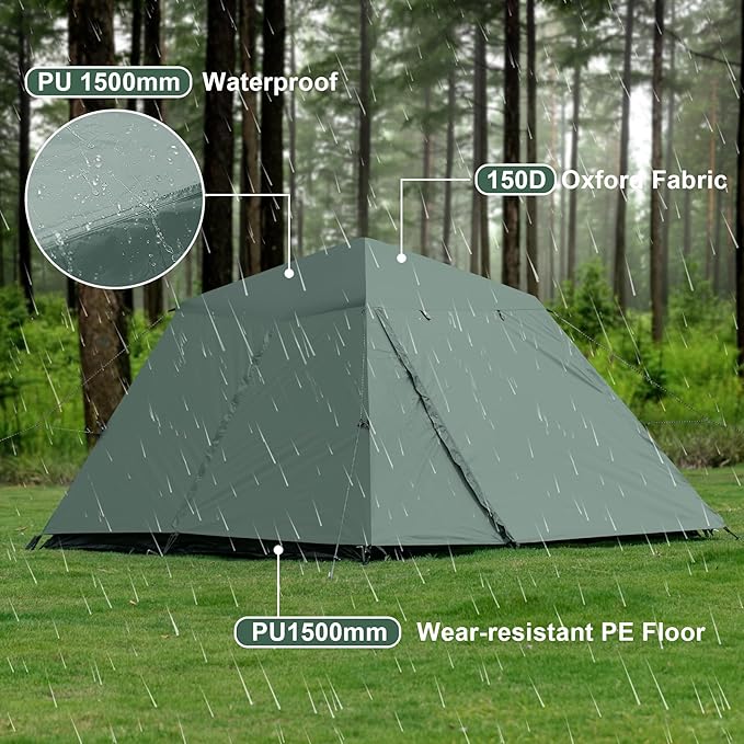 3-4 Person Tents for Camping, Instant Pop-Up Family Tent with Vestibule & Mesh Windows, Portable Lightweight Cabin Tent with Rainfly, Windproof & Waterproof, Easy Setup for Outdoor Hiking Travel