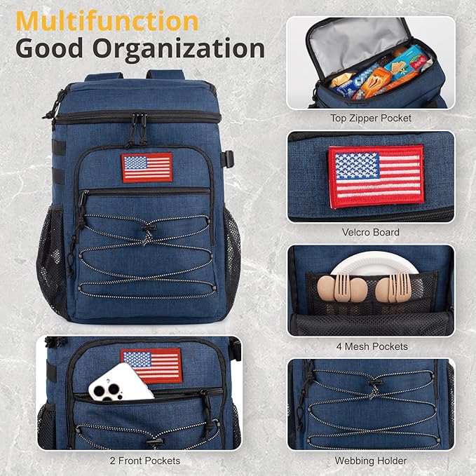 Tactical Backpack Cooler, 25L Cooler Backpack Insulated Leak-Proof, Heavy Duty Large Lunch Backpack, Waterproof Ice Chest Backpack for Men Women Adults Work Daytrip Camping Beach Hiking Accessories