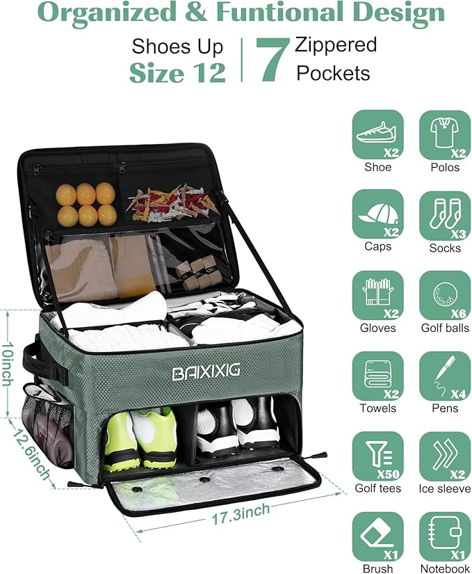 Golf Trunk Organizer, 2 Layer Waterproof Car Golf Locker with Separate Ventilated Compartment for 2 Pair Shoes, Golf Trunk Storage for Golf Accessories, Golf Gifts for Men