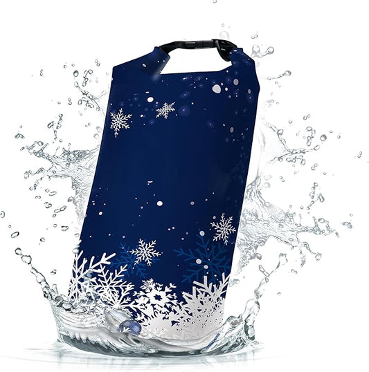 Waterproof Dry Bag,Roll Top Christmas Winter Snowflakes Waterproof Backpack 5L/10L/20L Floating and Lightweight Bags for Kayaking, Boating, Fishing, Swimming and Camping
