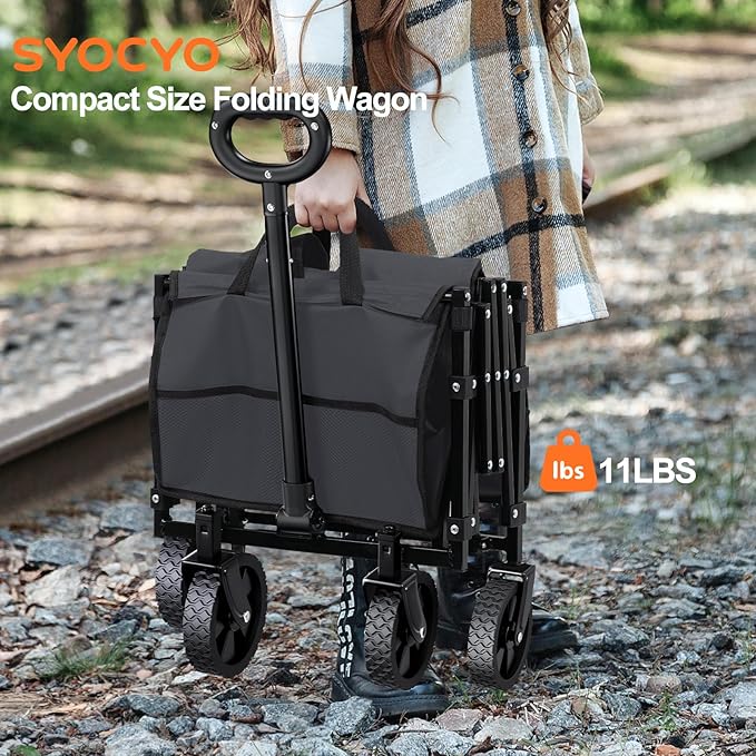Collapsible Wagon Cart 360lbs Beach Foldable Wagon Lightweight & Portable Folding Utility Grocery Shopping Carts with Wheels for Shopping Sports Garden Camping Grey