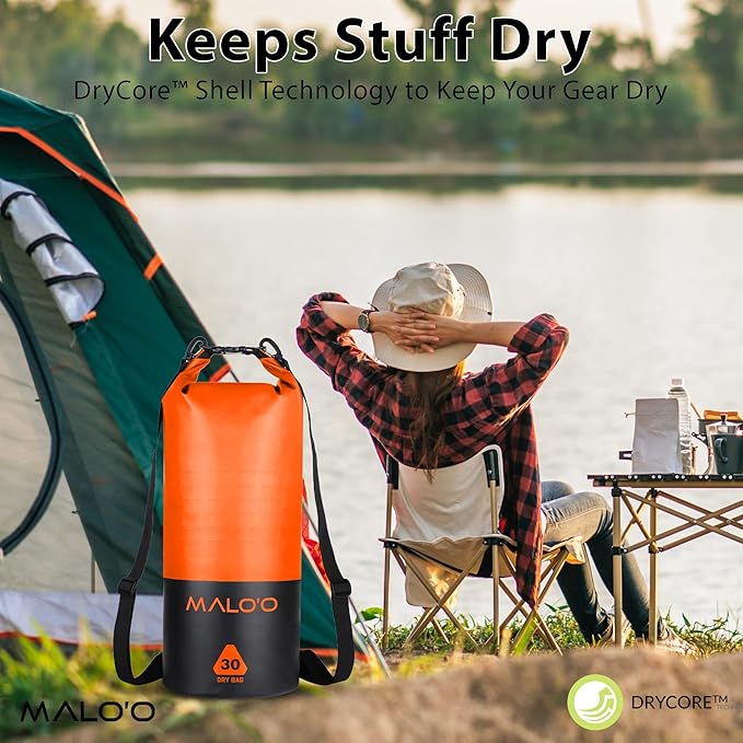 Malo’o 30L Heavy Duty 100% Waterproof Roll-Top Dry Bag Backpack – Keeps Gear Dry for Fishing, Rafting, Kayaking, Beach, Boating, Hiking, and Camping - Travel Safe - Easy To Use Dry Bag Backpack