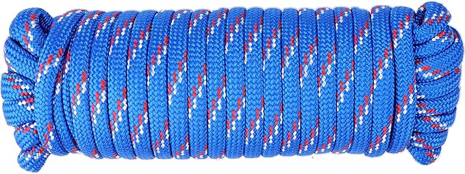 Wellmax Diamond Braid Nylon Rope - 3/8 Inch by 50 Feet Blue Color - Extra Strength, Sunlight and Weather Resistant - Heavy Duty Construction