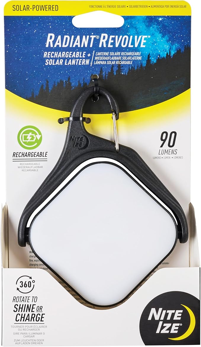 Nite Ize Radiant Revolve Rechargeable & Solar Lantern - Premium Solar Light for Camping Accessories & Backpacking Gear - Weather-Resistant Design with 360-Degree Rotating Body