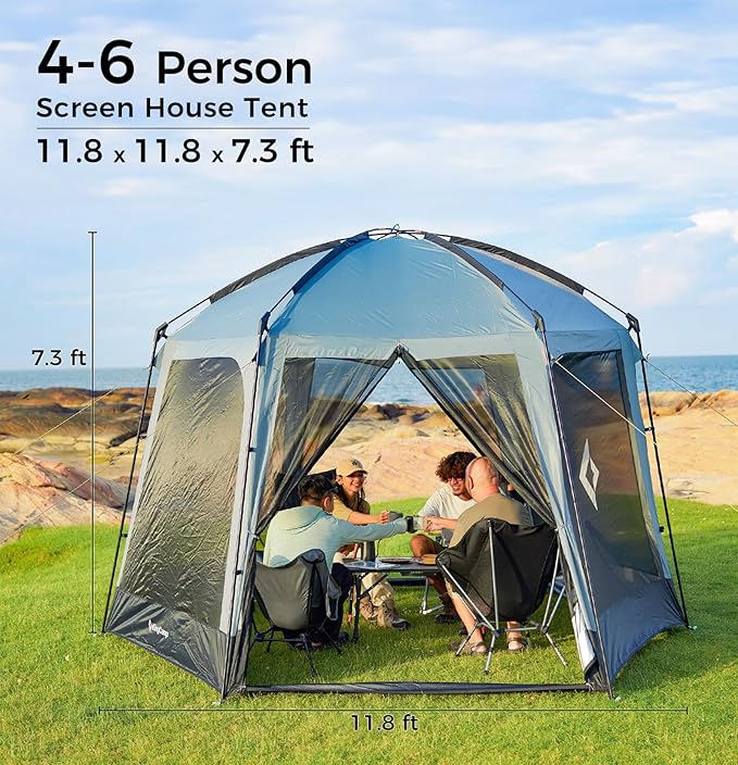 KingCamp Screen Tent, Camping Tent for 6-8 Person 12' x 12' Portable Screen House Room with Detachable Sunshade for Camping, Garden & Backyard