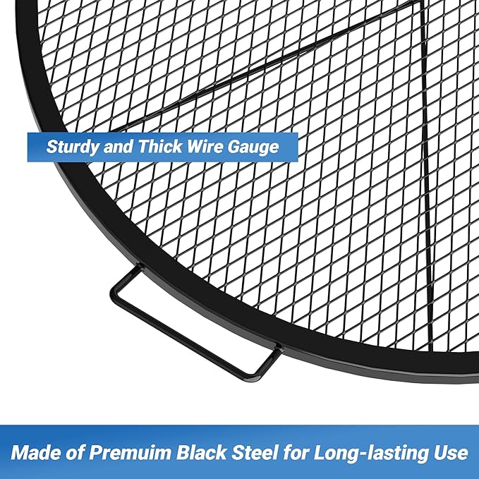 onlyfire X-Marks Fire Pit Grill Grate for Camping Cooking, Round BBQ Grate Campfire Cooking Equipment, 30 inch