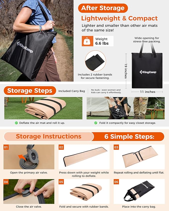 KingCamp Backpacking Sleeping Pad, Extra Wide Ultralight Inflatable Sleeping Mat for Camping Portable Noise-Free Air Mattress for Hiking, Tent, Cot & Car Travel