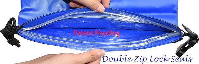Waterproof Dry Bags Set of 3 - Dry Bag with 2 Zip Lock Seals, Waist Pouch & Phone Case - Can Be Submerged Into Water for Swimming, Kayak, Rafting & Boating (Window, Navy Blue, 35L)