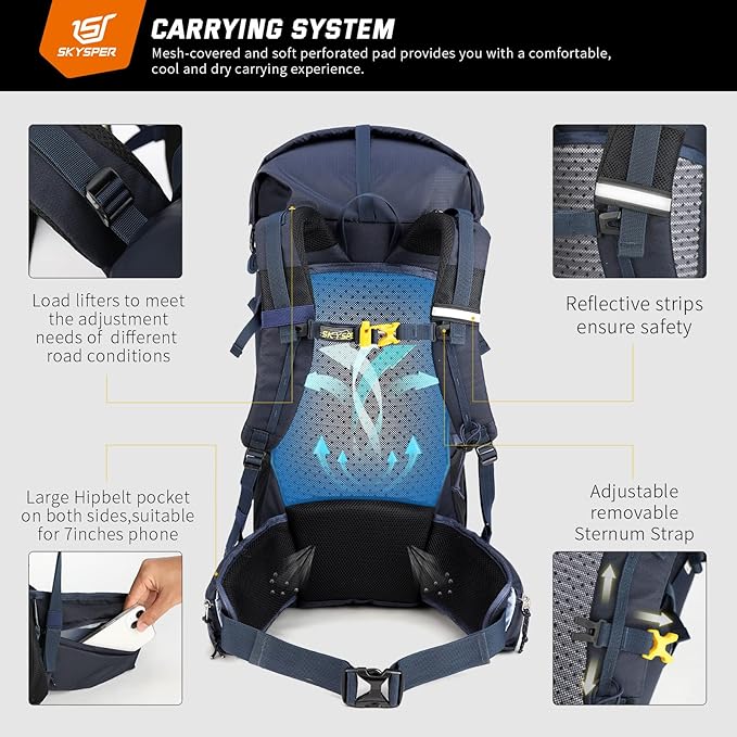 SKYSPER Hiking Backpack, 50L/60L Backpacking Backpack for Camping Travel, Lightweight Waterproof Outdoor Pack for Men Women