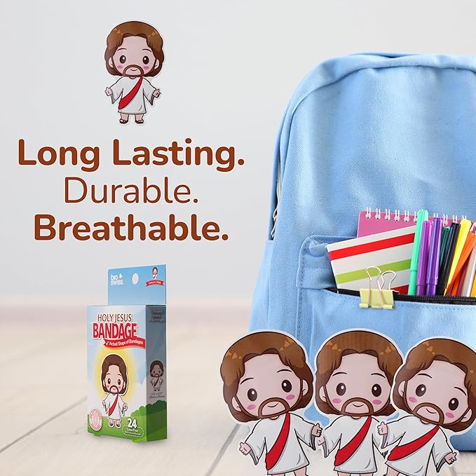 BioSwiss Bandages, Holy Jesus Shaped Self Adhesive Bandage, Latex Free Sterile Wound Care, Fun First Aid Kit Supplies for Kids and Adults, 24 Count