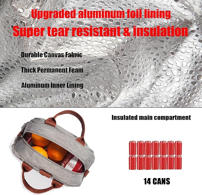 Insulated Lunch Bag Rucksack for Women/Men, 3 carrying way Lunch Tote, Large Waterproof Cooler Box with Side pockets for Adults, Work, Beach, Picnic, Grey