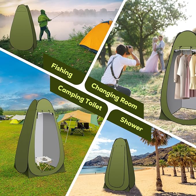 Portable Toilet Pop Up Privacy Tent Set, Outdoor Camping Bathroom Tent Potty for Adults, Stainless Steel Toilet Kit with Night Lantern, Foldable Instant Shower Changing Dressing Room with Carry Bag