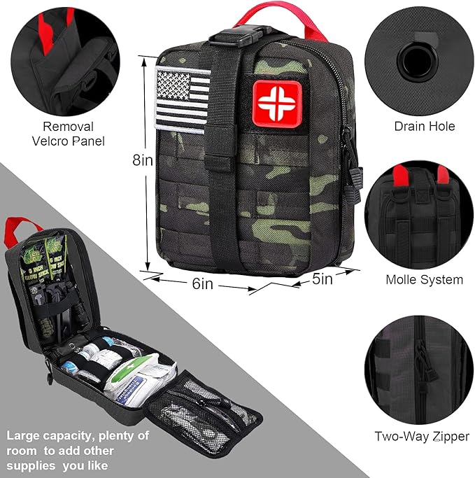 LUXMOM Survival Kit and First Aid Kit, 142Pcs Professional Survival Gear and Equipment with Molle Pouch, for Men Camping Outdoor Adventure/Gifts for Men Dad Christmas