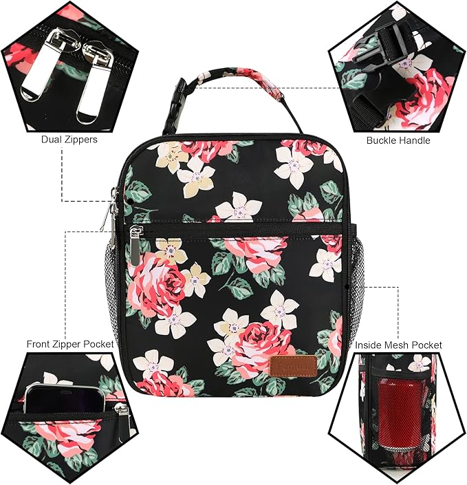 Lunch Box for Men Women Adults Small Lunch Bag for Office Work Picnic - Reusable Portable Lunchbox, Penoy Flower