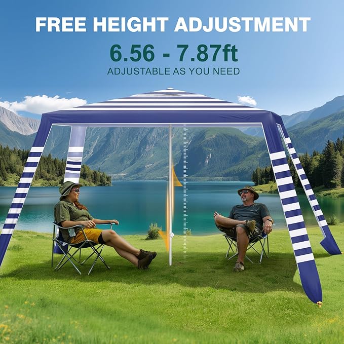 Rhino Valley Beach Cabana, 8 × 8FT Foldable Beach Tent with Cup Holder, Beach Canopy Easy Setup with UPF50+ Protection, Windproof Stable Beach Tent, Portable Beach Cabana Tent for Beach Camping