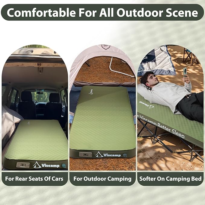 Self Inflating Camping Sleeping Pad, 4" Memory Foam Camp Pad Self Inflating Mattress Sleeping Pad Camp Mat for Camping(Green)