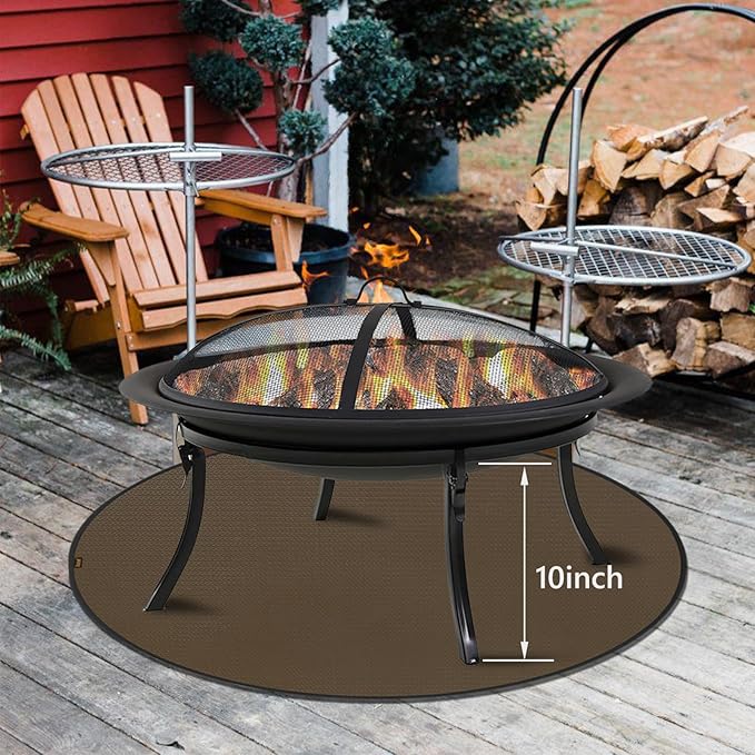 Anze Round Under Grill Mat for Outdoor Grill, 60 Inch Anti-Slip BBQ Floor Mats, Easy to Clean Reusable Fireproof Grill Pad, Oil-Proof Waterproof Protector for Deck Fireplace Pit Mat Brown