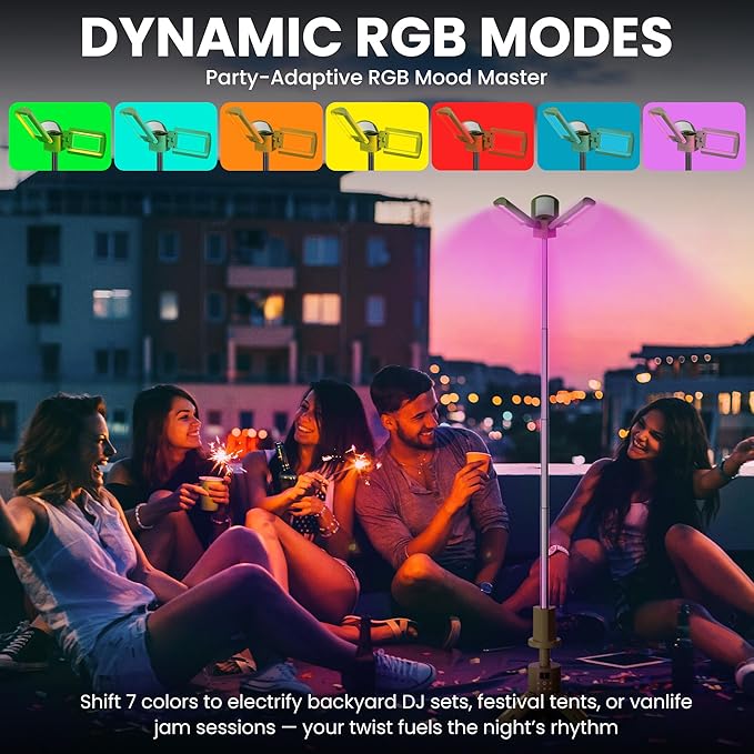 Rechargeable Telescoping Stand LED Camping Lantern & Work Light 15000mAh SOS & RGB Modes, Magnetic Base for Power Outages, Outdoor Adventures & Vehicle Maintenance