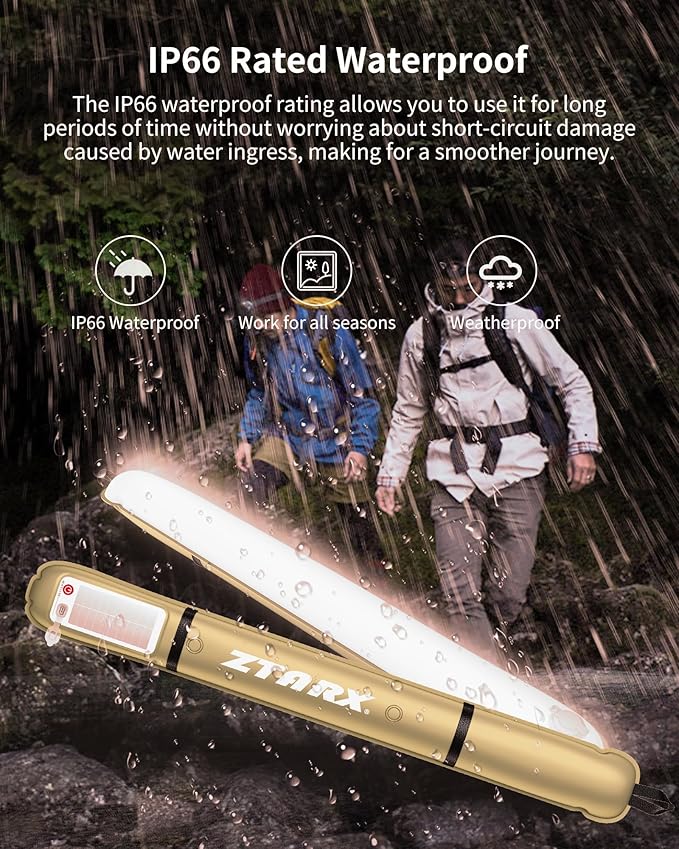 Solar/Type-C Rechargeable Camping Light Bar, IP66 Waterproof LED Tube, TPU Ultralight Electric Light, 2000mAh Foldable Inflatable Outdoor Tent Light for Camping, Hiking, Traveling, Party (Khaki 2 PCS)