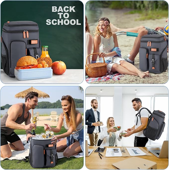Insulated Cooler Backpack,33 Cans Multifunctional Double Deck Leakproof Cooler Bag with Sternum Strap,Large Capacity Lightweight Travel Camping Beach Backpack