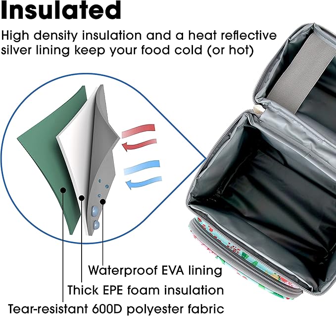 J World Corey Kids Lunch Bag. Insulated Lunch-Box for Girls, Women, Flora