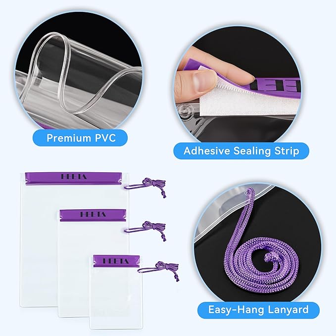 HEETA 5-Pack Clear Waterproof Dry Bag, Water Tight Cases Pouch Dry Bags for Camera Mobile Phone Maps, Kayaking Boating Document Holder