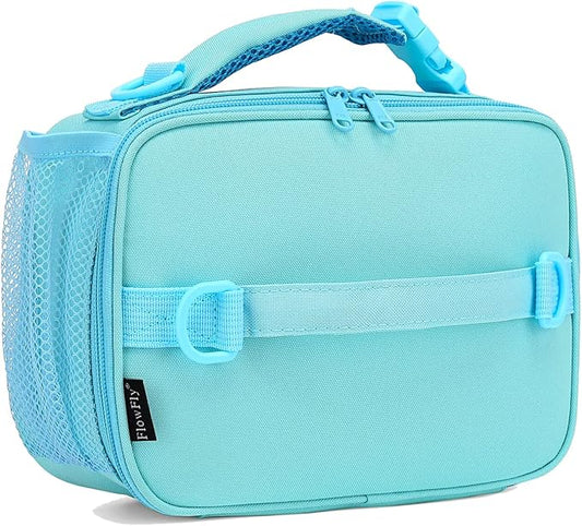 FlowFly Kids Lunch Bag, Durable Insulated School Lunch Box with Shoulder Strap and Bottle Holder, Water-resistant Thermal Small Lunch Cooler Tote for Teen Boys & Girls,Light Blue