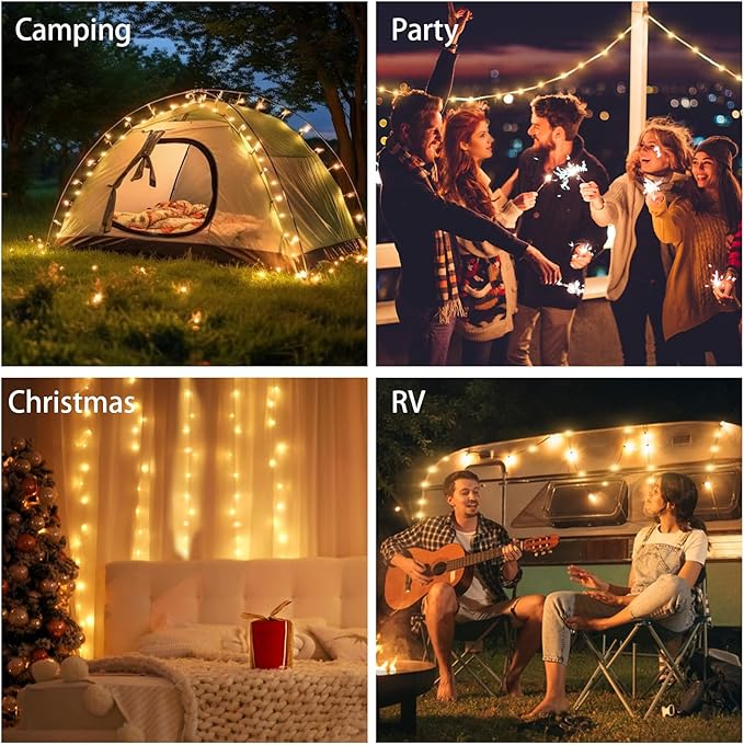 Camping String Lights, 2 in 1 Outdoor Rechargeable LED Lights with 5 Lighting Modes(26.3ft), Portable IPX4 Waterproof Tent Light for Outdoor Indoor Camping Party RV Decor (Warm Light)