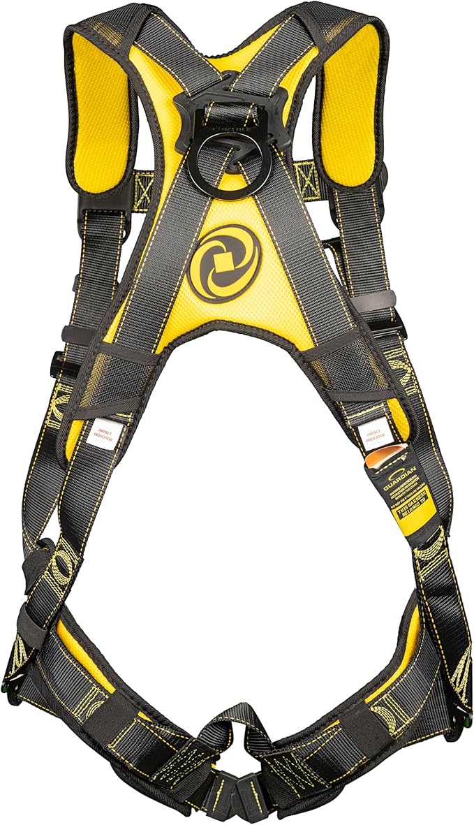 Guardian 21046 Cyclone Construction Harness with Comfort Shoulder Padding |Quick Connect Leg|OSHA & ANSI Compliant | Black/Yellow | M-L