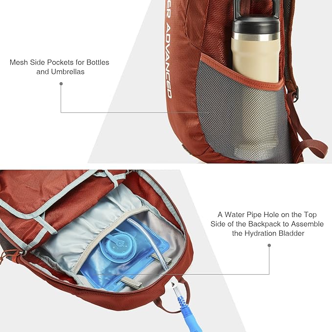 EVER ADVANCED 20L Lightweight Packable Hiking Backpack, Small Travel Water Resistant Collapsible Daypack for Men Women Camping Outdoor Reddish Brown