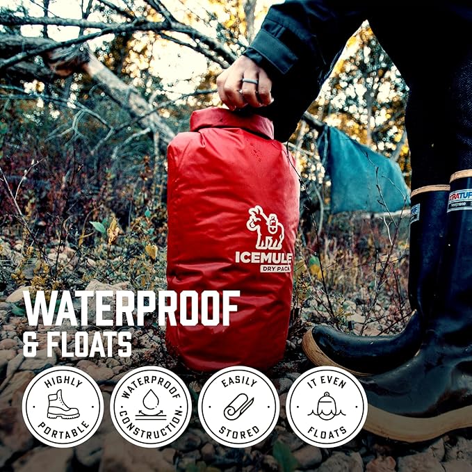 IceMule Pro Dry Pack – Water Resistant Nylon Food Storage Pouch Dry Bag, Perfect for Keeping Lunch Dry While Hiking, Camping, and Beach Going, 10 Liter, Red
