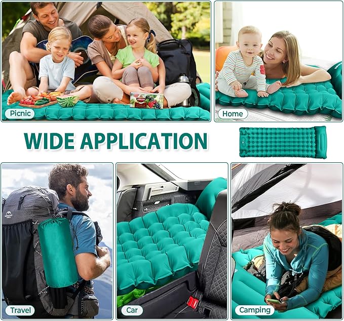 Sleeping Pad for Camping Extra Thick,79"×28" Inflatable Camping Pad Oversized,Waterproof Camping Mat Compact Built-in Foot Pump Pillow,Backpacking Sleeping Pad for Hiking,Tent,Traveling,Peacock Blue