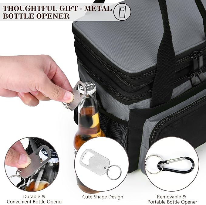 LOKASS Lunch Box for Men/Women-16L-Insulated Lunch Bag, Expandable Double-Layer Leakproof Cooler Bag with Upgrade Adjustable Shoulder Strap Ideal for Work/Travel/Picnics（Gray&Black）