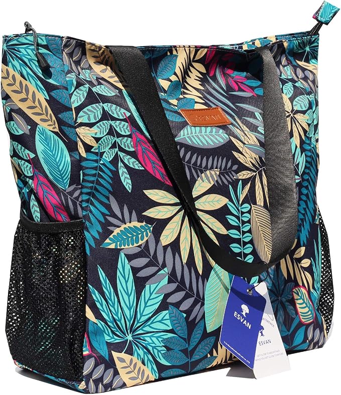 ESVAN Original Floral Water Resistant Large Tote Bag Shoulder Bag for Gym Beach Travel Daily Bags Upgraded