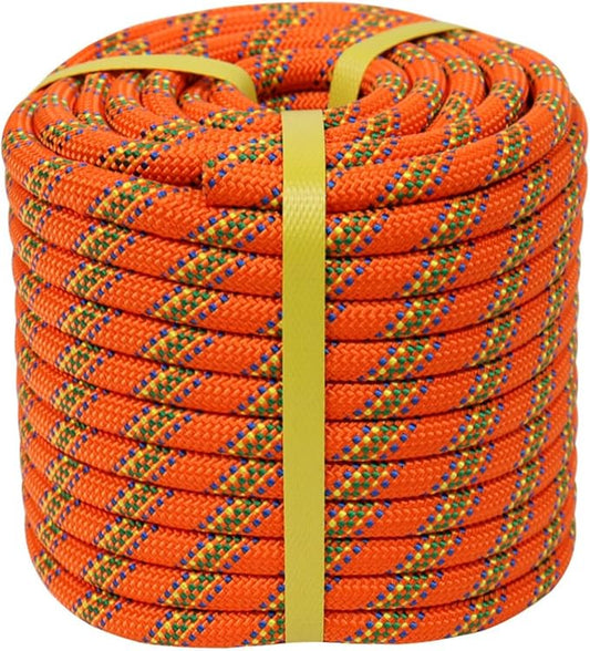 Double Braided Arborist Rope - 1/2 Inch x 100 Feet Polyester Rope - High Strength Climbing Rope for Tree Work, Halyard, Sailing (Orange)