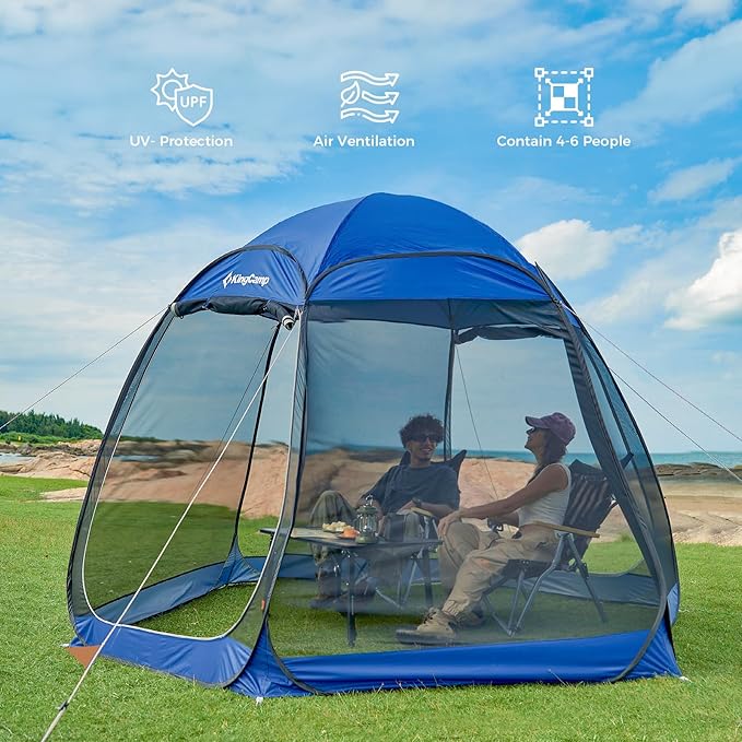 KingCamp Pop Up Screen Tent, Camping Tent for 4-6 Person 10' x 10' Portable Screen House Room with Detachable Sunshade for Camping, Garden & Backyard