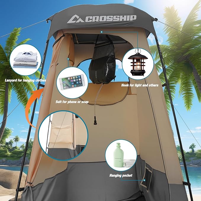 Camping Shower Tent - Outdoor Privacy Tent with Solar Shower Bag - 84.6" H*60" W Privacy Shelter for Outdoor Bathroom, Changing Room & Fishing, UV Resistant&Waterproof Camping Bathroom